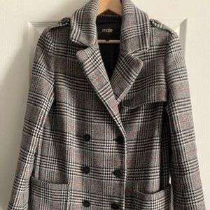 Very warm, long Prince of Wales style coat by Maje, size T1 (36) | US size 4